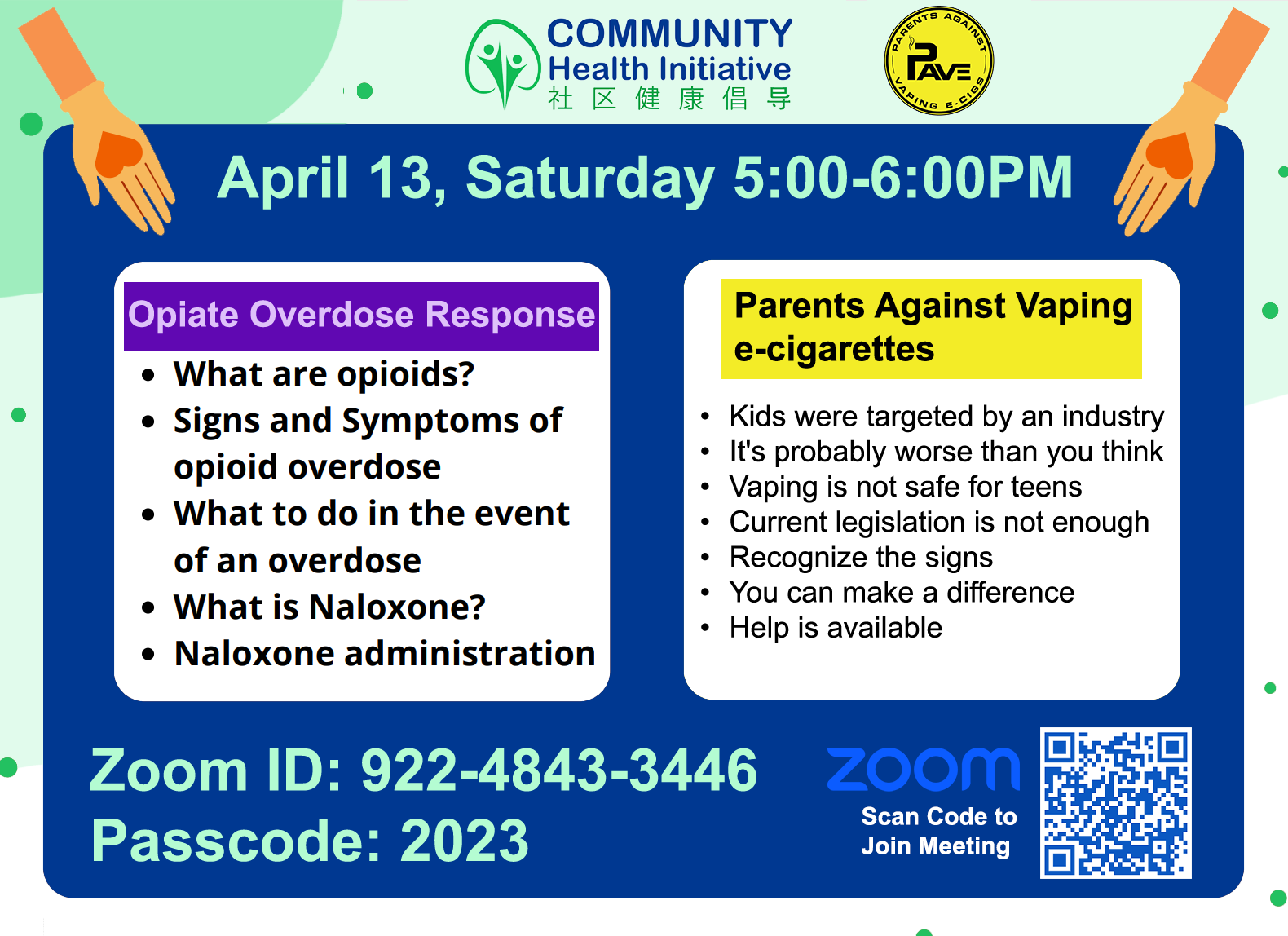 A Special Presentations On Opiate Overdose Response, And Parents Against Vaping And E-cigarette Training